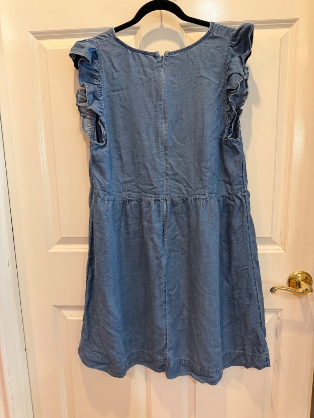 LOFT Denim, Summer, Short Dress with Ruffled Sleeves and V-Neck Collar - Size 14 - Picture 4 of 6